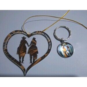 Horse Ornament “God Blessed The Broken Road” & Horse Keychain Set of 2 Gift